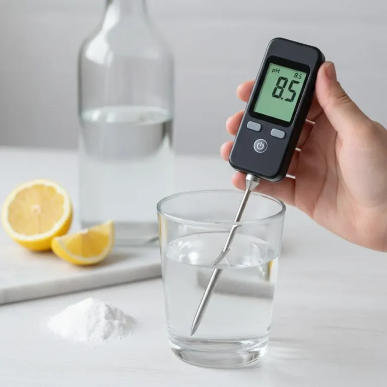 test de ph sur eau alcaline maison montrant 8.5 avec citron et bicarbonate