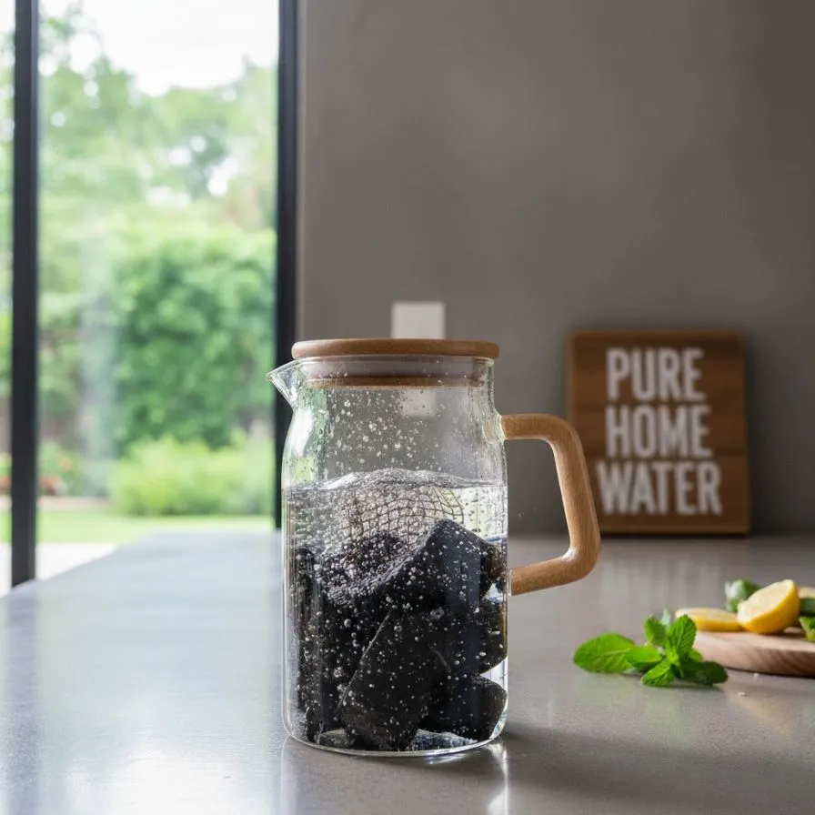 carafe filtrante avec charbon actif naturel pour filtration eau domestique