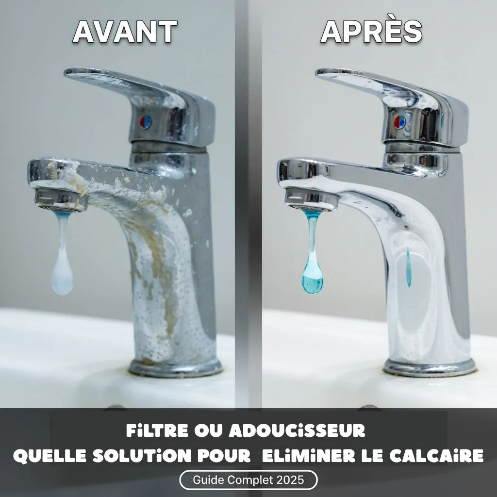 comparaison avant après traitement eau calcaire robinet traces blanches solution anti calcaire