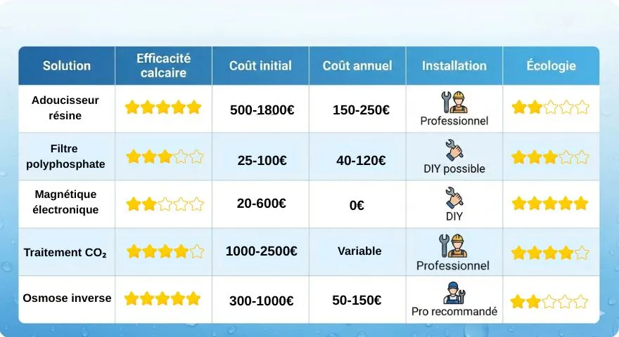 comparatif solution anti calcaire