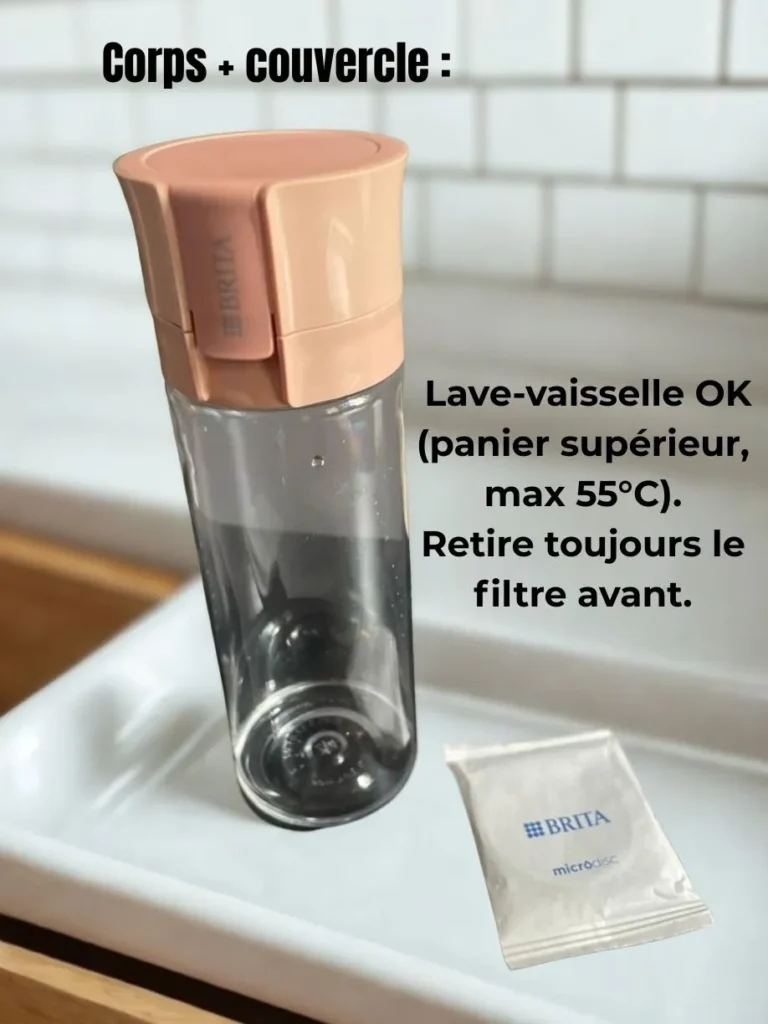 corps couvercle lave vaisselle ok panier supérieur max 55°c . retire toujours le filtre avant.