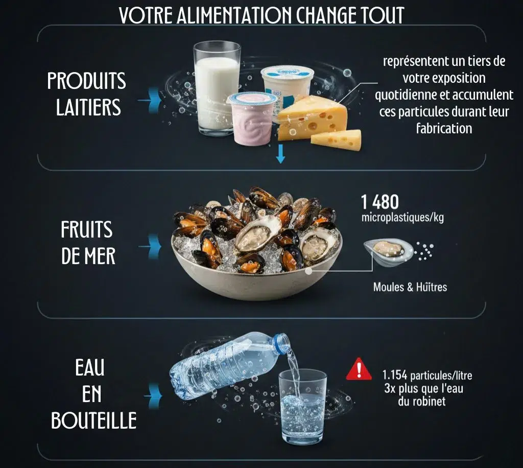 eau en bouteilles fruits de mer produits laitiers