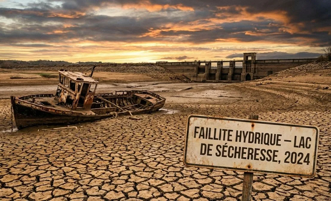 lac asseche avec craquelure au sol